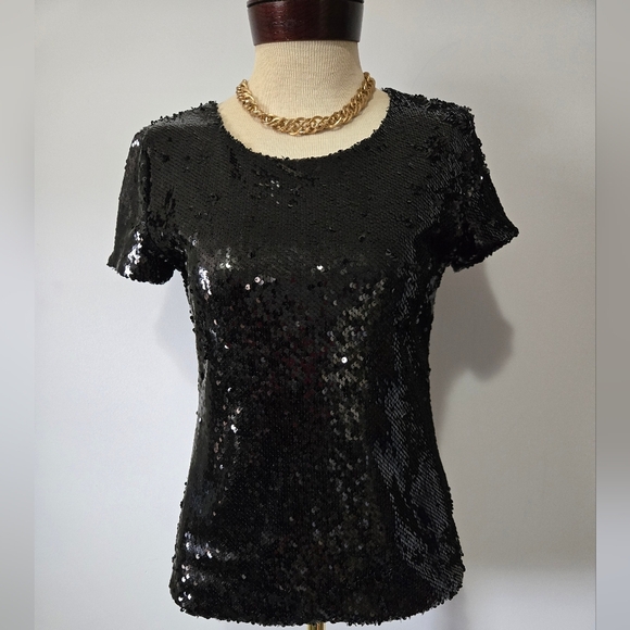 Dry Lake Black Sequin Short Sleeve Top. Size Small - Picture 2 of 12